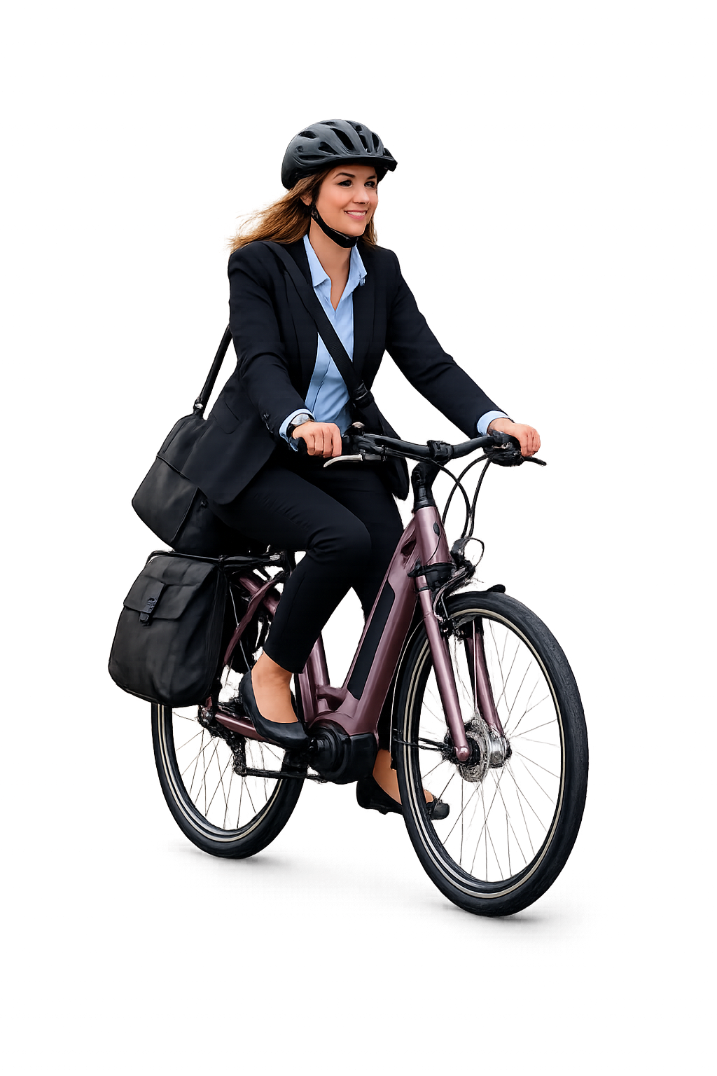 Vrouw Op Fiets Naar Werk